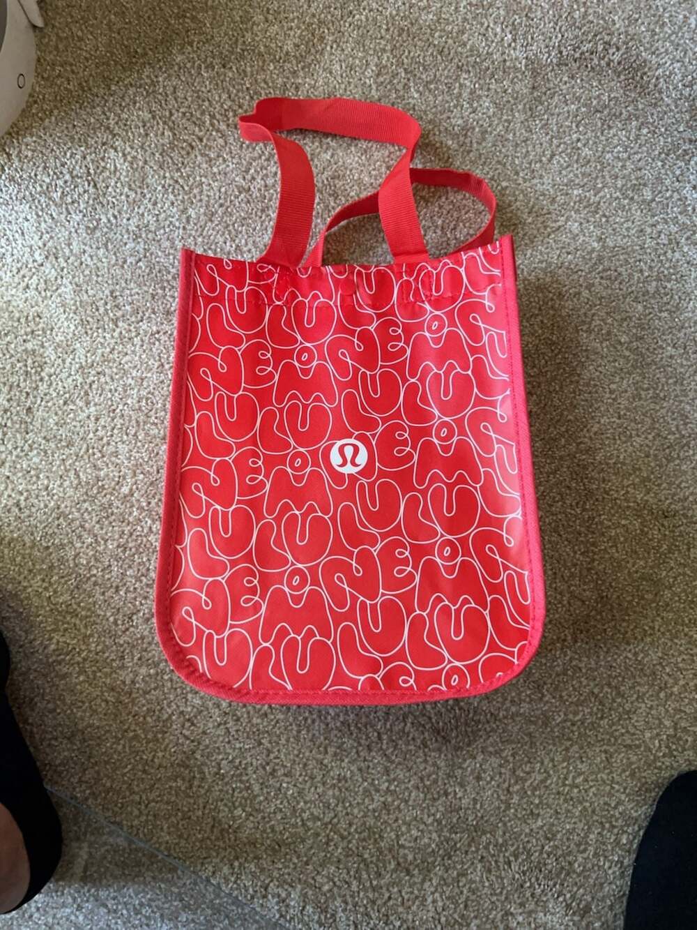 Lululemon Red and White Logo Print Reusable Shopping Tote Bag